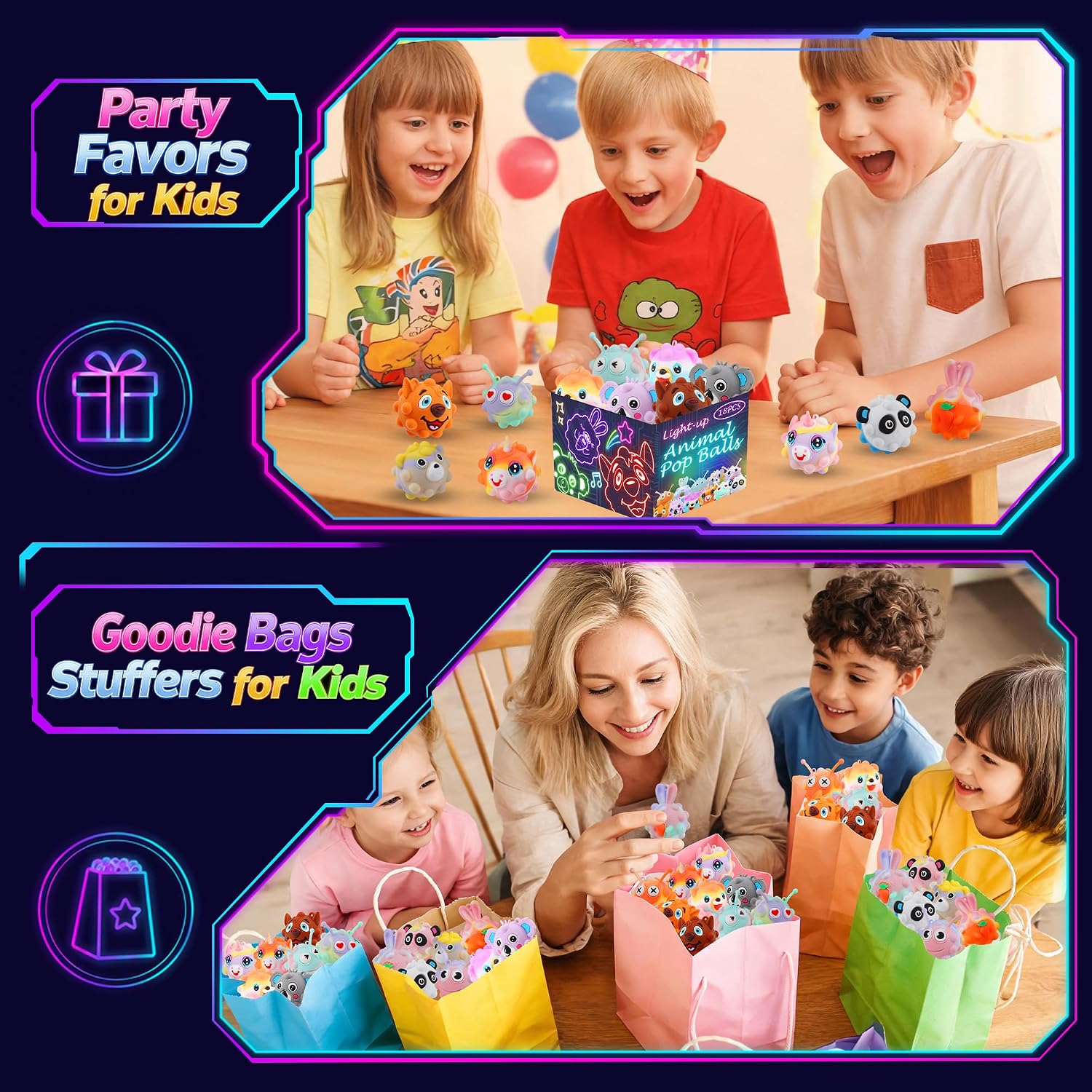 Thumbnail 3 de Party Favors for Kids: 18-Pack Light Up Animal Pop Fidget Toys