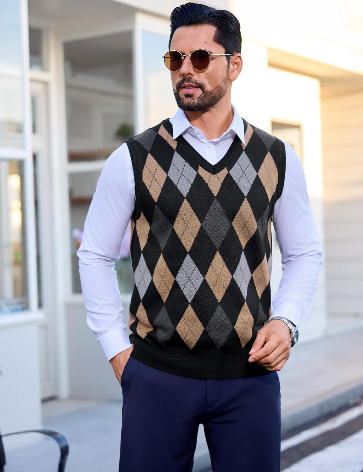Thumbnail 5 de Sykooria Pullunder Herren Ärmellose Strickweste V‑Ausschnitt S-XXL
