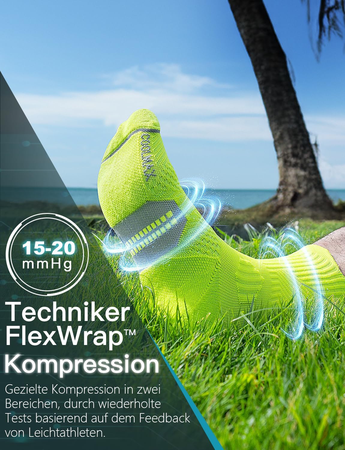 Detalle de Juclise Laufsocken Kompression Wandern Bambus Coolmax – atmungsaktiv, schützend und anschmiegsam