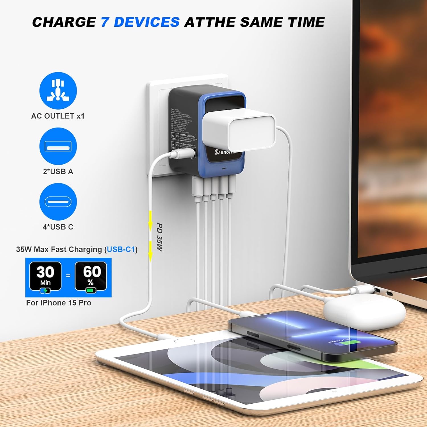 Detalle 2 de SAUNORCH Universal Travel Adapter PD 35W