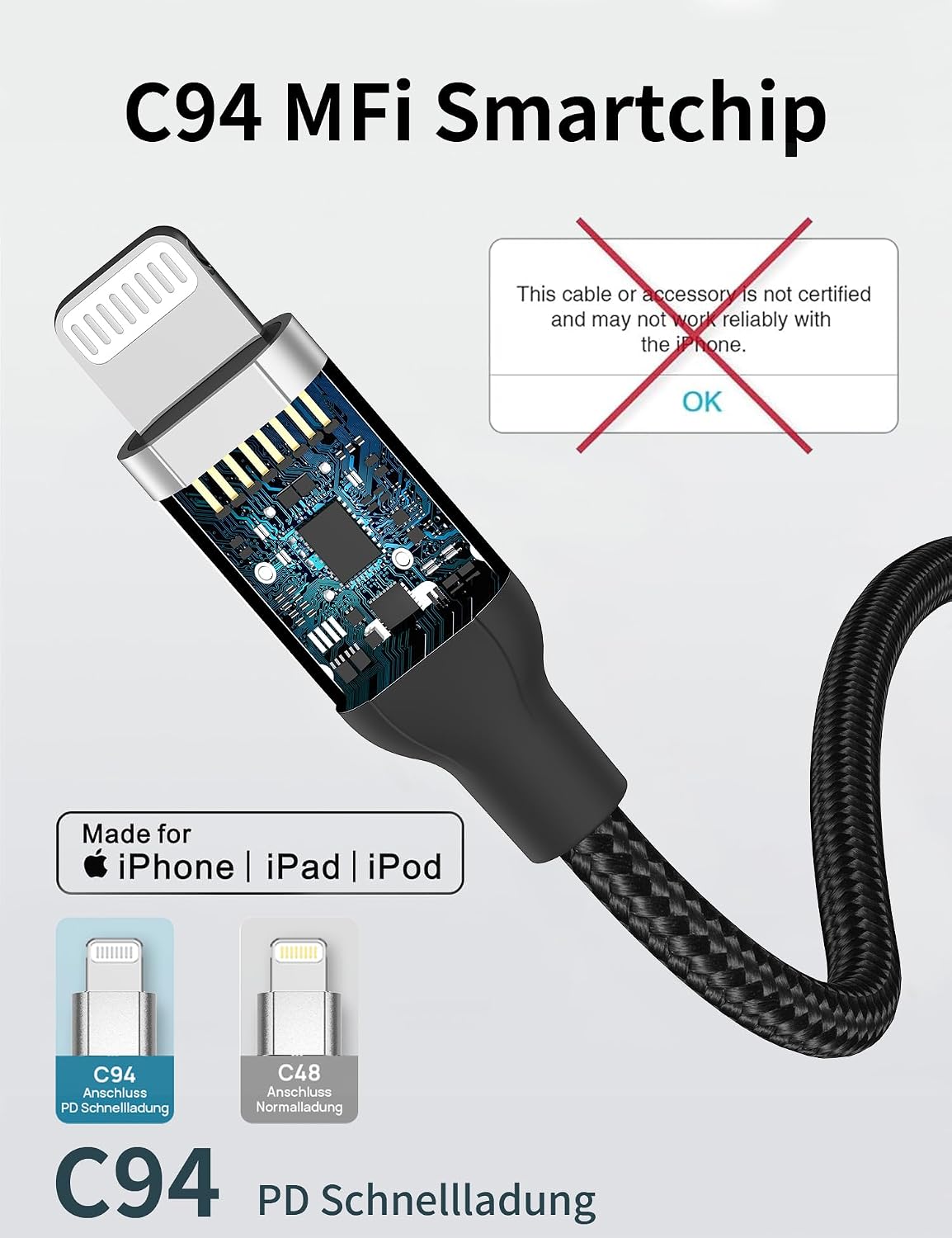 Thumbnail 3 de Acecene Lightning Kabel USB C [2 Pack] – MFi zertifiziert, 2 m lang, Schnellladen & Datenübertragung für iPhone