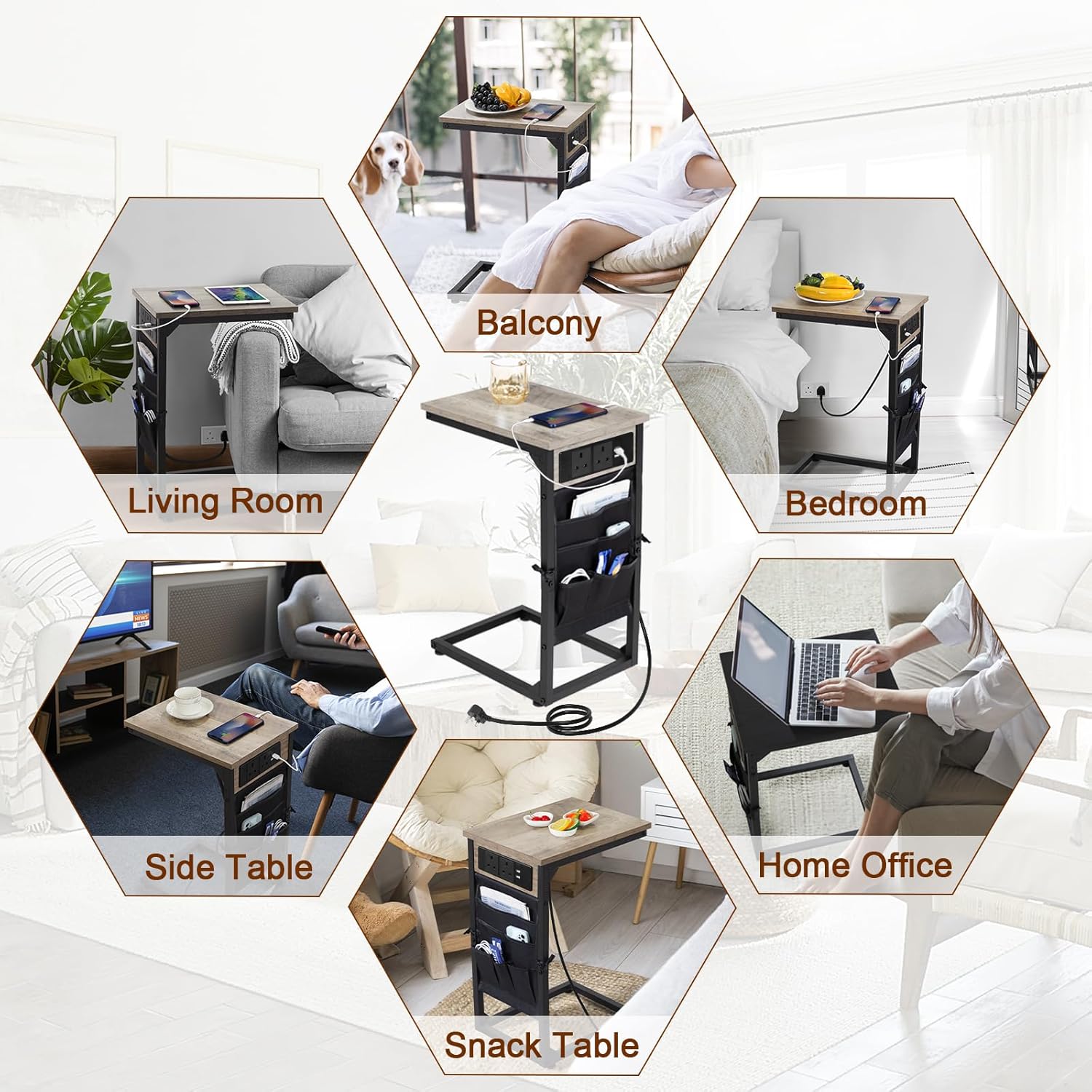 Thumbnail 6 de AMHANCIBLE C-Shaped Side Table with Charging Station