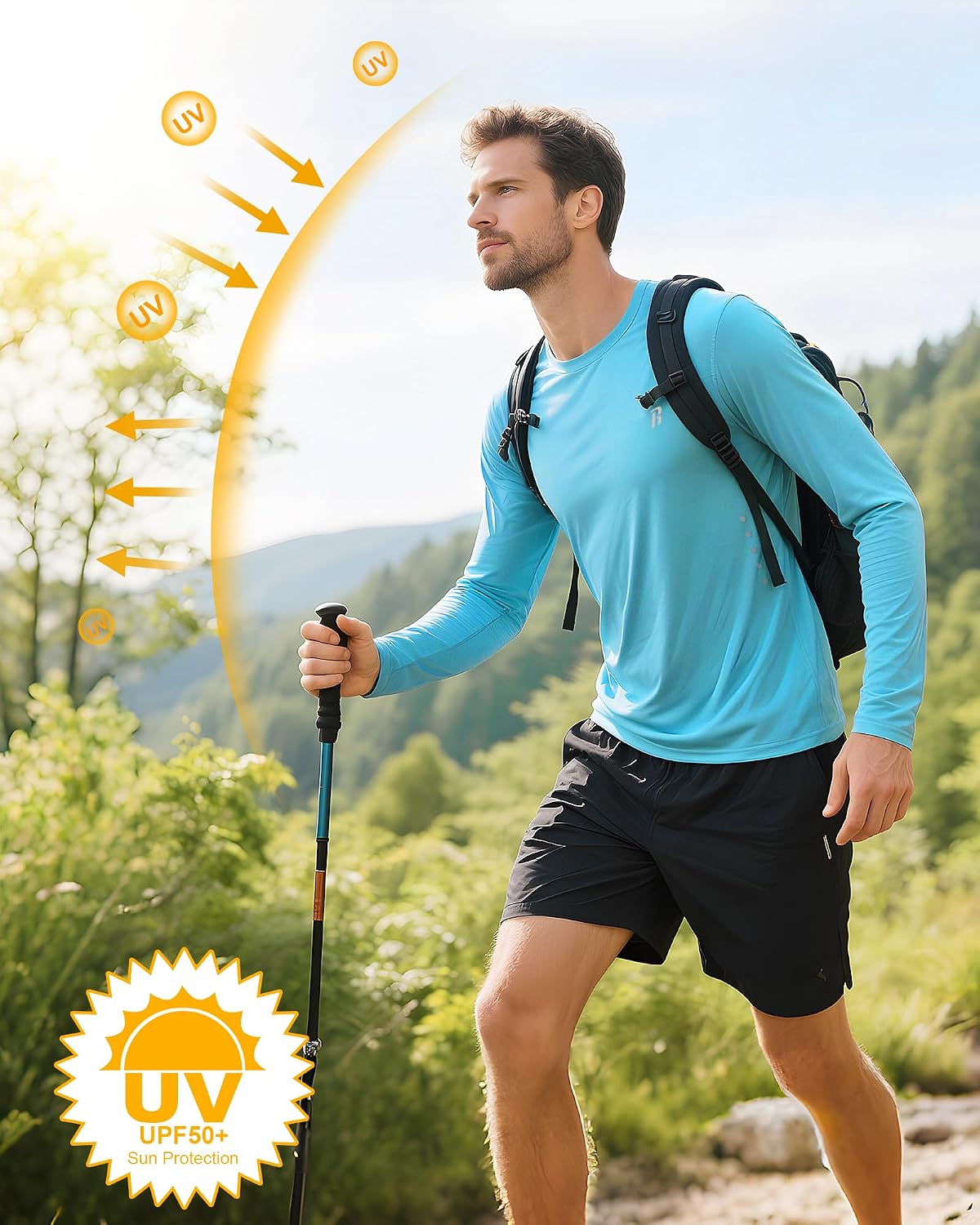 Detalle de Runhit Men’s UPF 50+ Long-Sleeve Sun Protection Shirt (UV Swim/Rash Guard) for Fishing, Hiking & Running