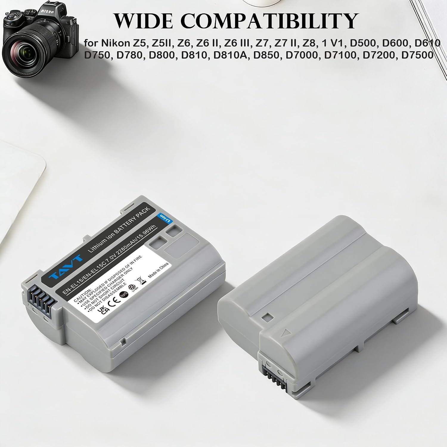 Detalle de TAVT EN-EL15 batterijset met 2 accu’s en USB-C-duolader voor Nikon
