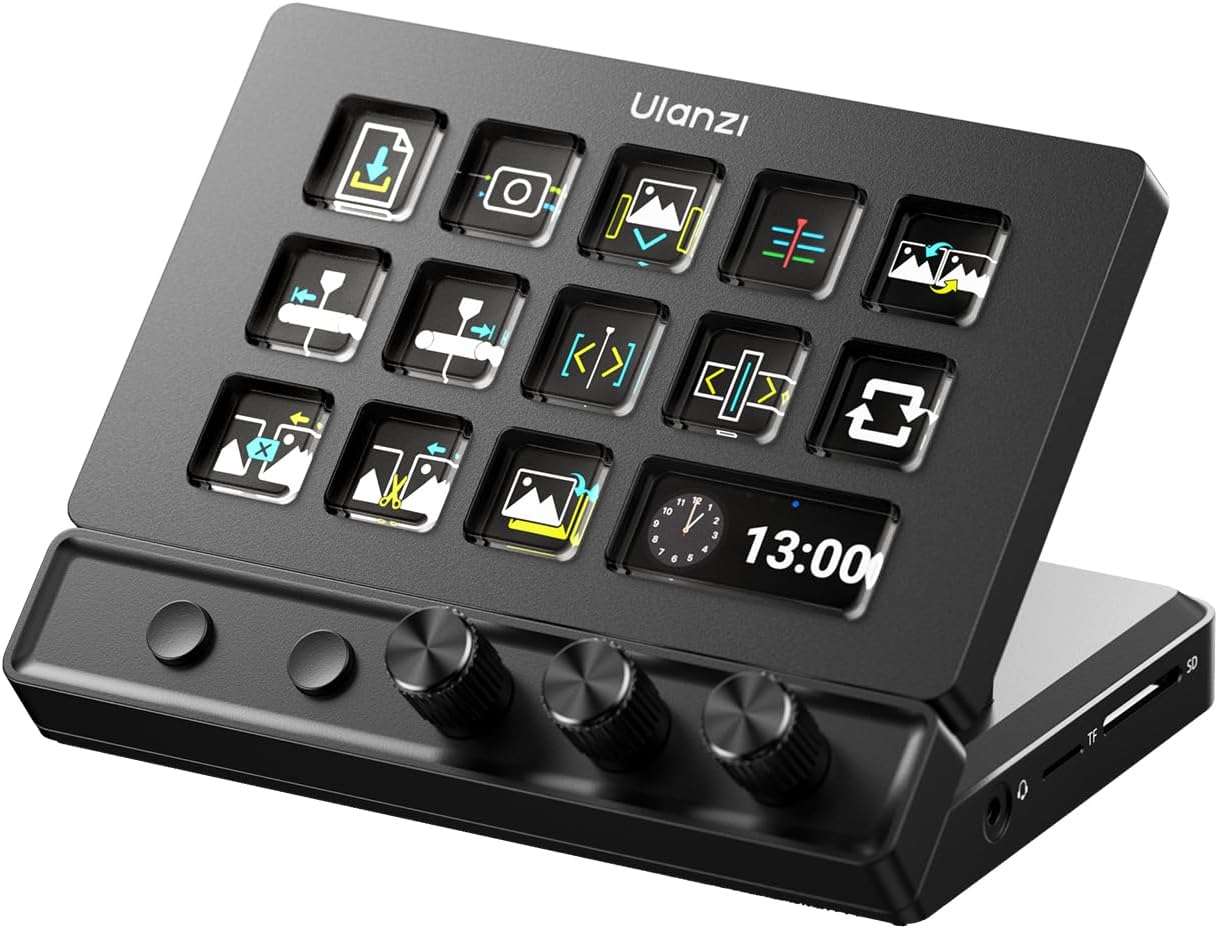 Detalle de ULANZI D200X Flow Controller with 3 Knobs and 14 LCD Keys: 8-in-1 USB-C Hub for 4K HDMI Streaming, Editing, and Content Creation