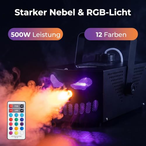 Detalle de FOGMASHIN Nebelmaschine Halloween Kürbis 3D Gruselgesicht 500W RGB LED
