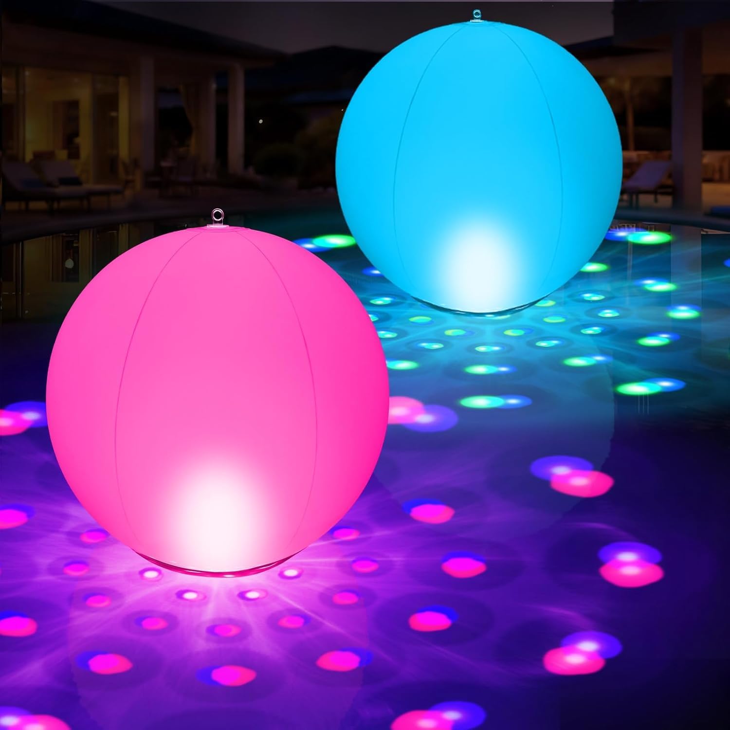 Detalle de KingSom 2026 Lumière Piscine Flottante — Boule lumineuse IP68 Ø38 cm, 2 pièces