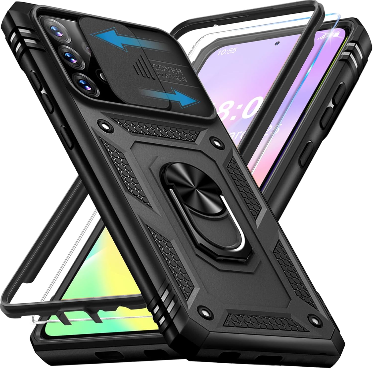 Detalle de Giyer Cover per Samsung Galaxy A53 5G: custodia con vetro temperato, protezione militare e supporto rotante 360°