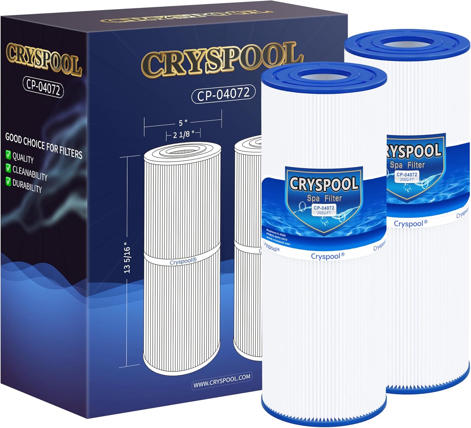 Detalle de Cryspool CP-04072 Spa Filter Cartridge, 25 sq. ft., 2-Pack