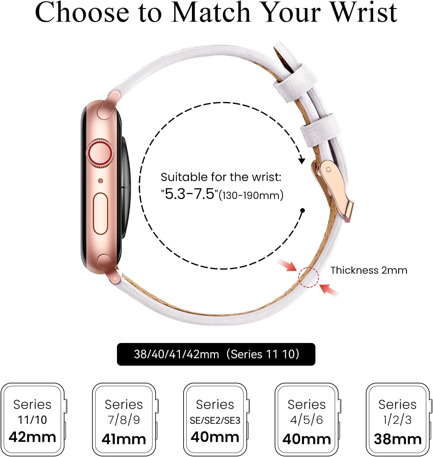 Detalle 2 de SUNFWR Slim Leather Strap for Apple Watch 41mm