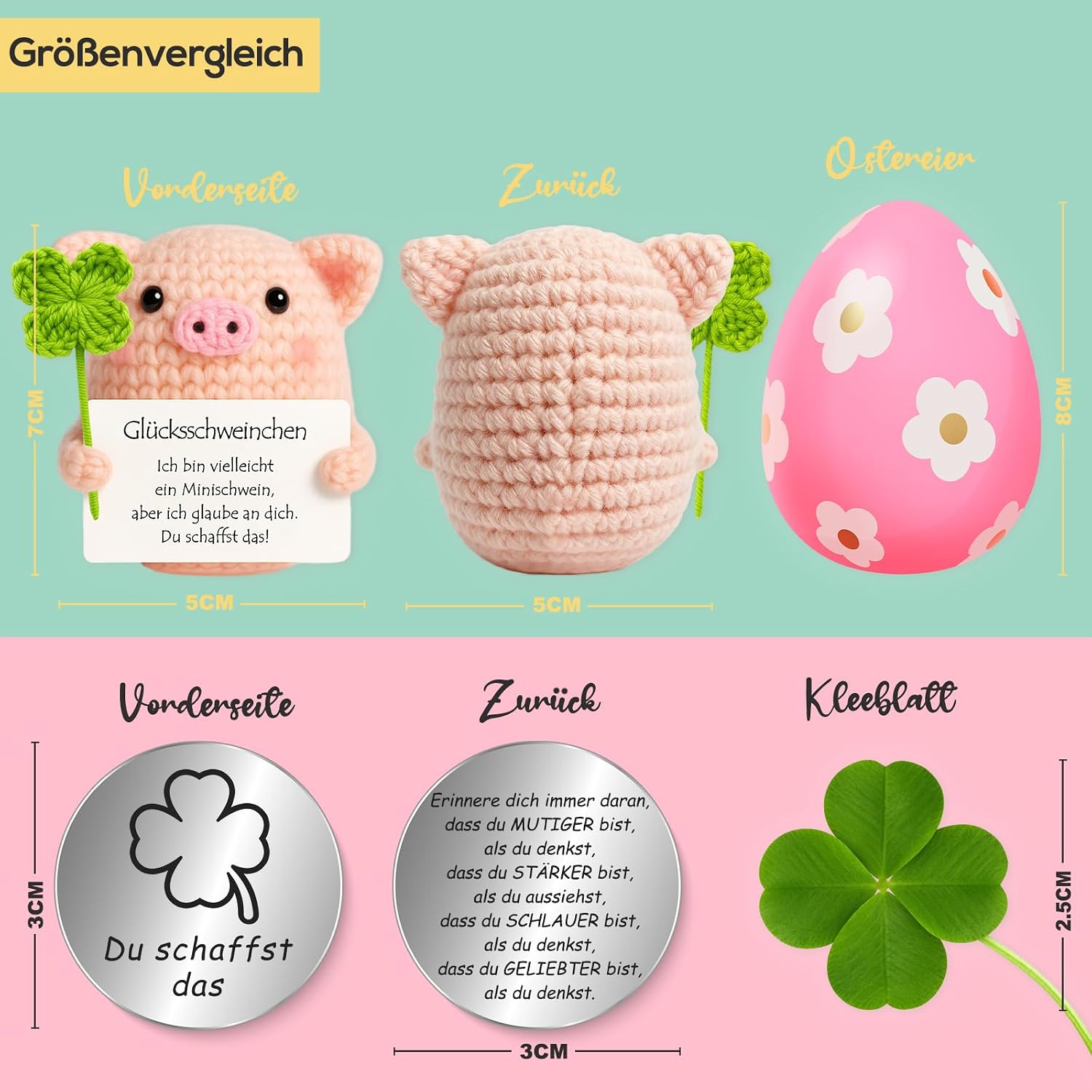 Thumbnail 1 de Tixlux Pocket Hug Glücksschweinchen Figur mit Glücksklee und Glücksbringer (Silber III)