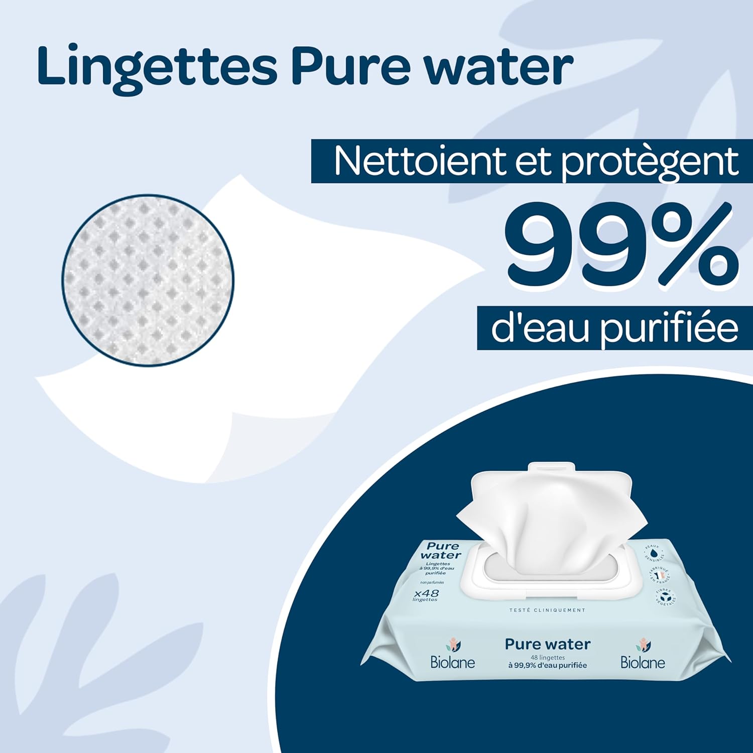 Thumbnail 1 de Biolane Pure Water – Lingettes bébé nettoyantes (lot de 6×48, 288) à l’eau purifiée, dès la naissance