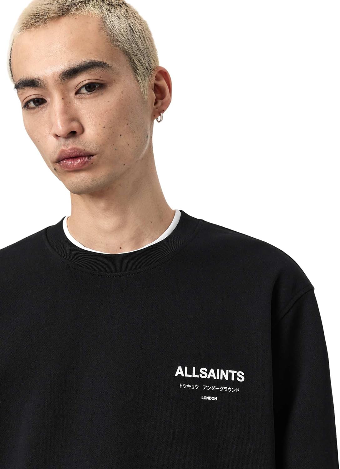 Detalle de Allsaints Underground Crew Maglia di Tuta Uomo (Pacco da 1) – con fodera in pelle traspirante