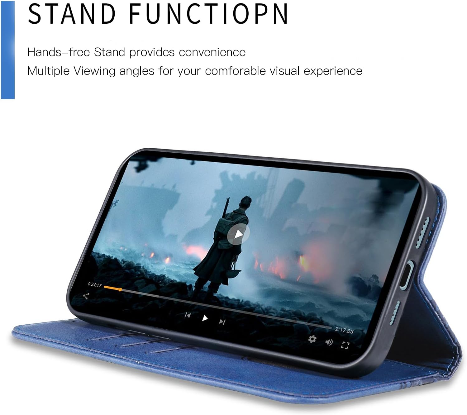 Detalle de CXTcase Samsung Galaxy S25 Hülle – PU-Leder Flip Case mit magnetischem Stoßschutz, blau