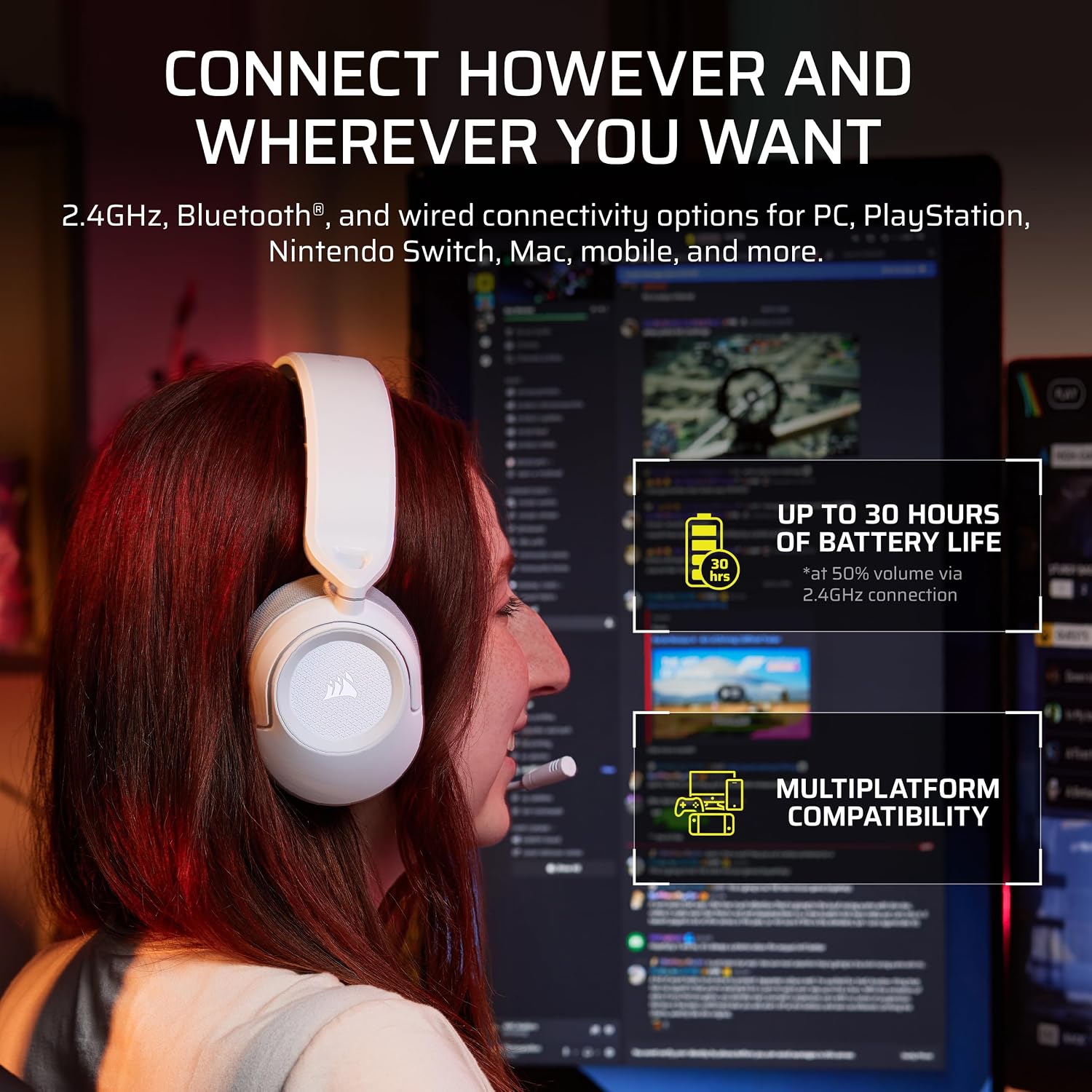 Detalle 2 de CORSAIR Wireless Gaming Headset, White