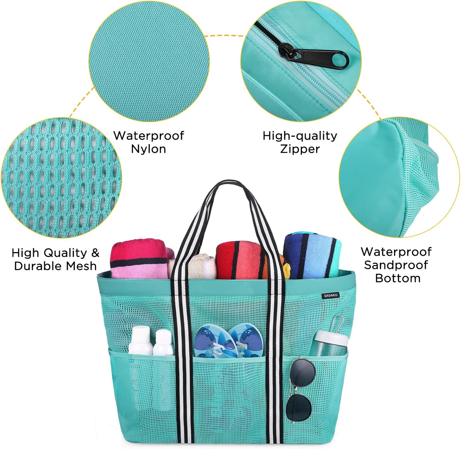 Detalle 2 de GAGAKU Sac de voyage extra large - Sac à main pliable en filet pour plage et shopping