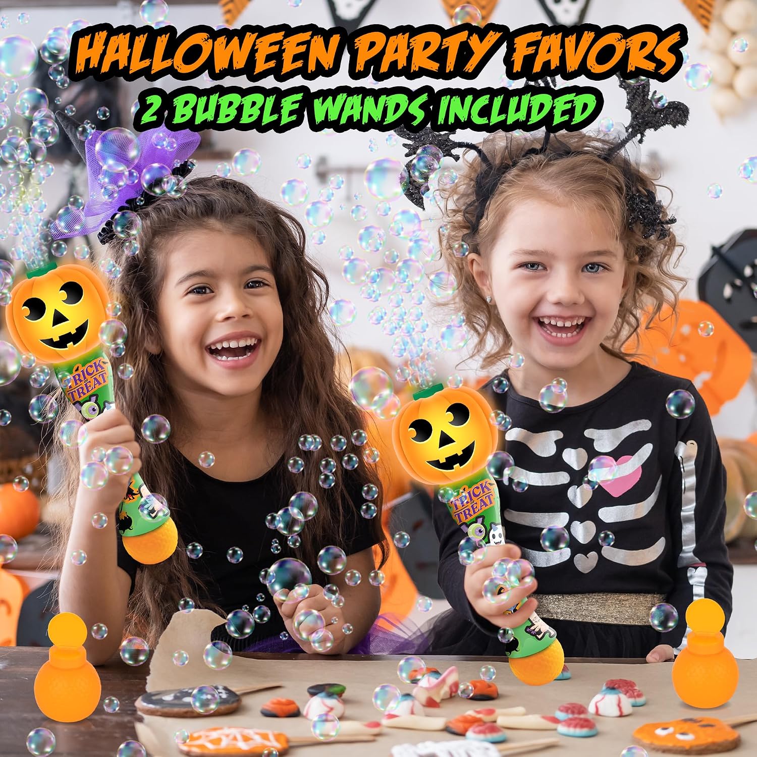 Detalle de ArtCreativity Halloween Bubble Wand 2-Pack, 14-Inch Ghost and Pumpkin Wands