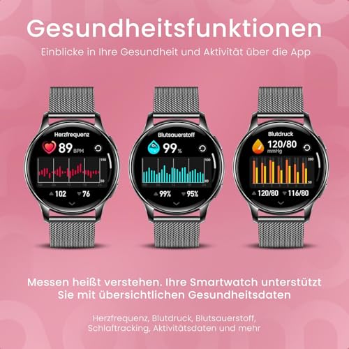 Detalle 2 de maoo Ventura Smartwatch Damen – 1,32-Zoll AMOLED, Anruffunktion, 100+ Sportmodi, IP67, inklusive 5 Armbänder