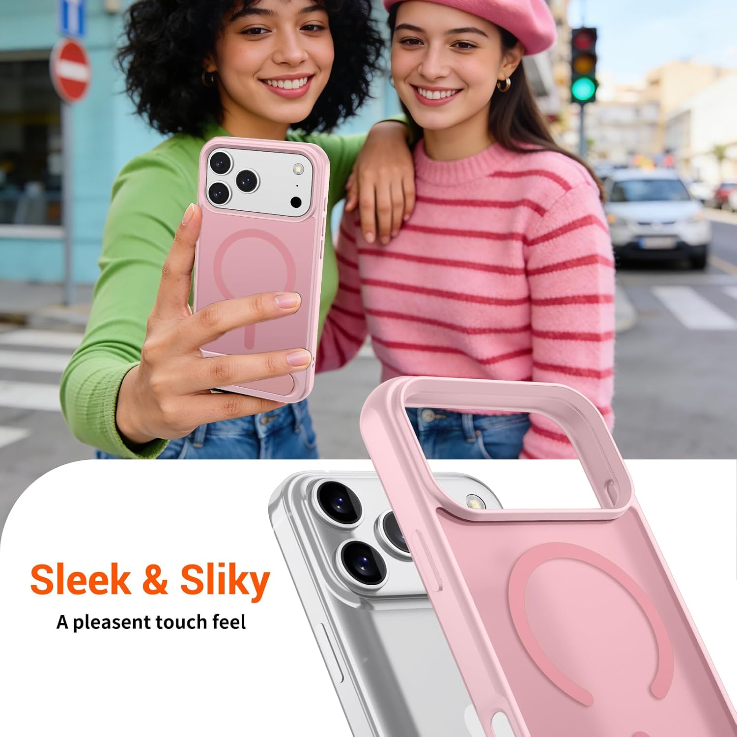Thumbnail 6 de SUPFINE Magnetic iPhone 17 Pro Case, Translucent Matte Pink with Kickstand