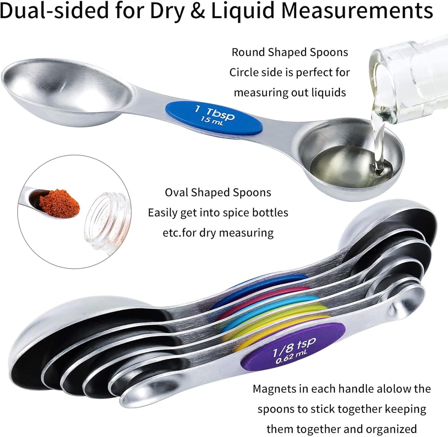 Thumbnail 2 de Magnetic Measuring Spoons Set and Measuring Cups: Heavy-Duty Stainless Steel for Baking & Cooking