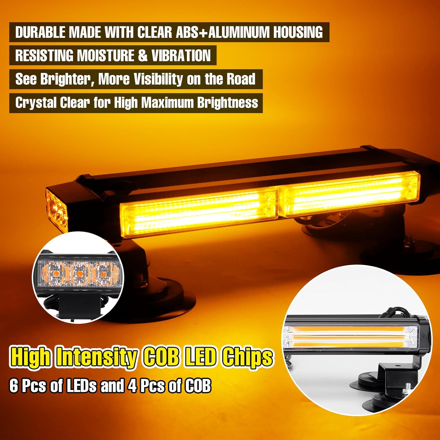 Detalle de I LITTON Amber Flashing Beacon Strobe Light Bar with 16 Modes and Magnetic Base