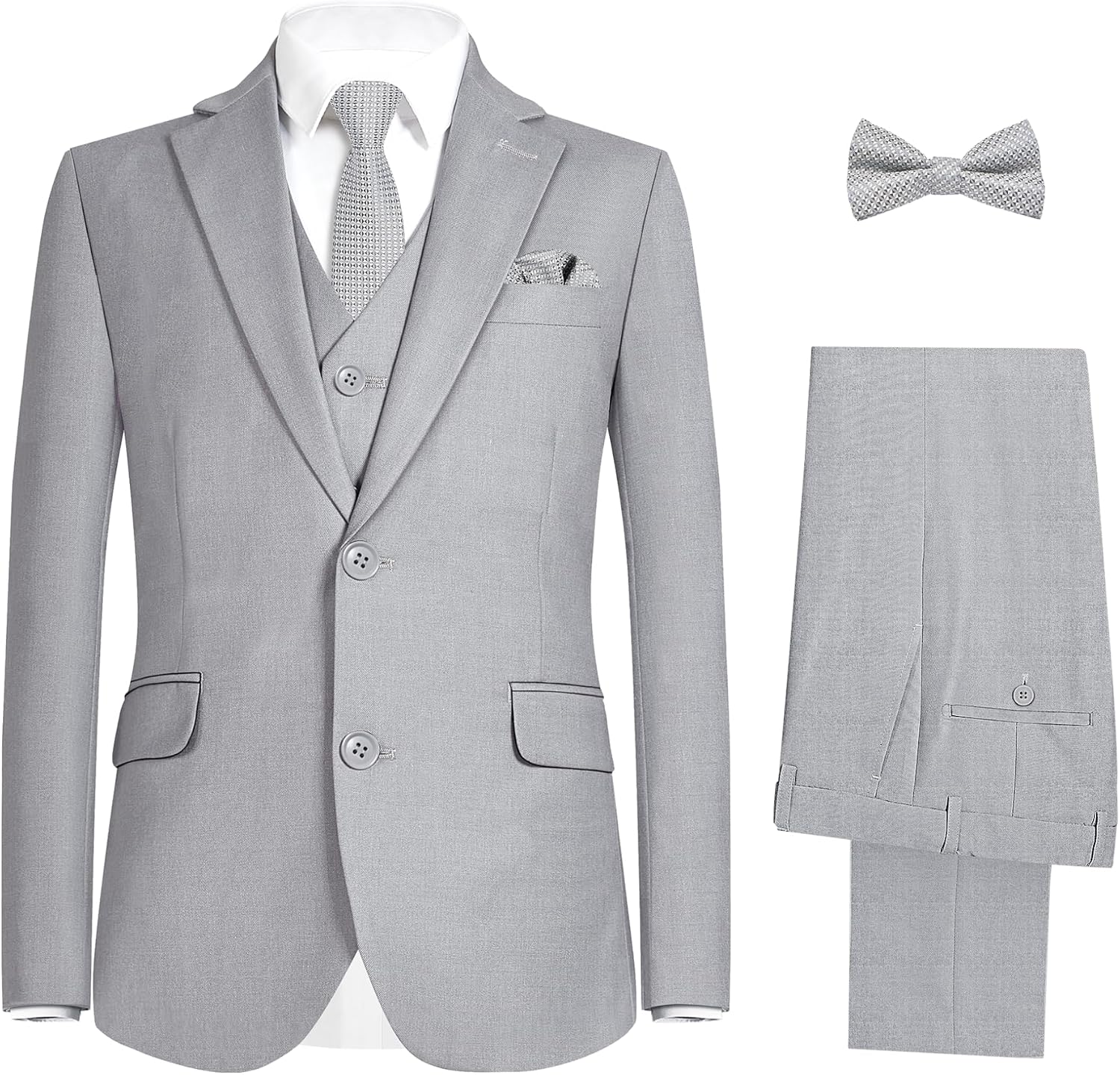 Detalle de Happy Dolphin Boys’ Formal Suit Set with Adjustable Waist for Weddings