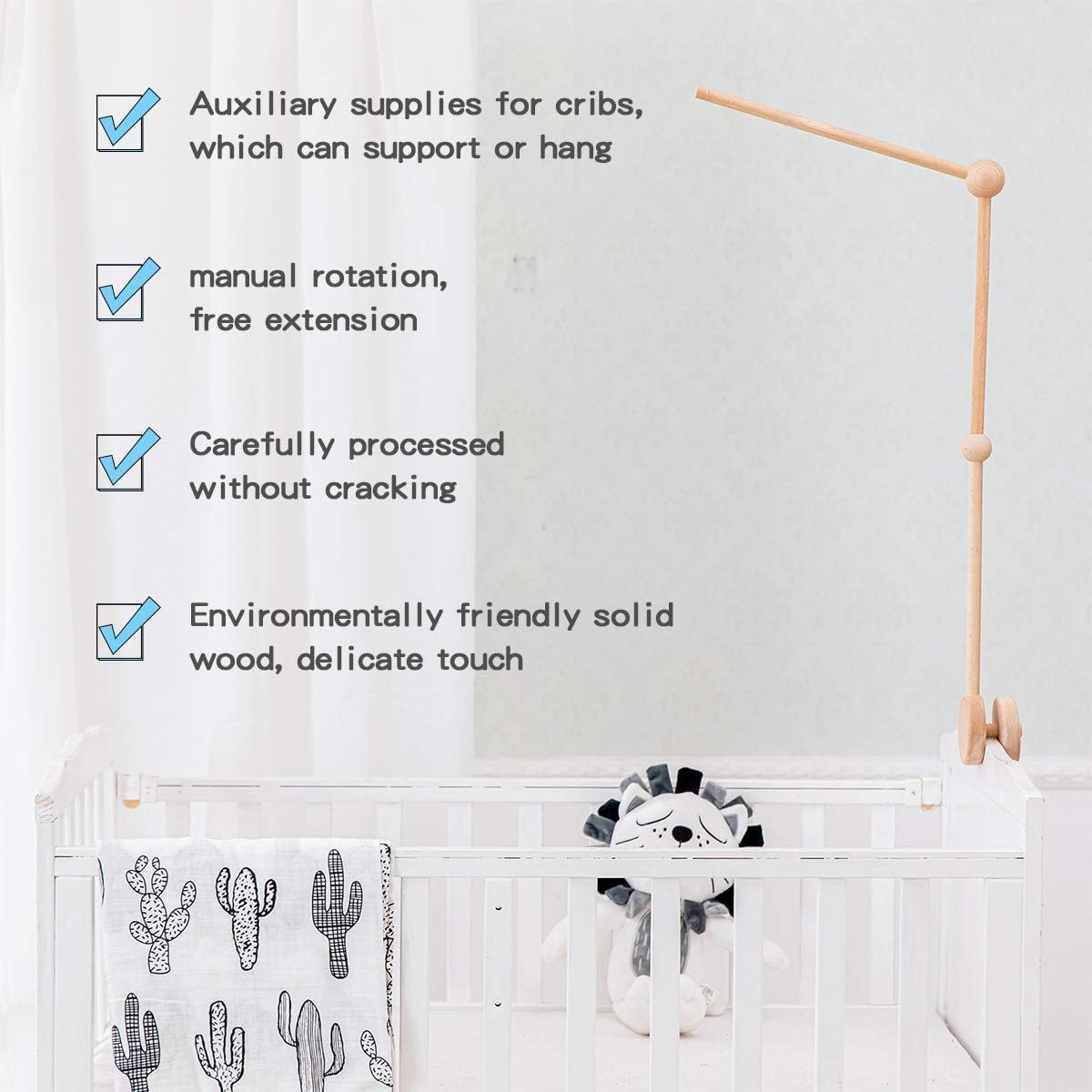 Detalle 2 de Wooden Baby Mobile Crib Holder for Cot 🎈