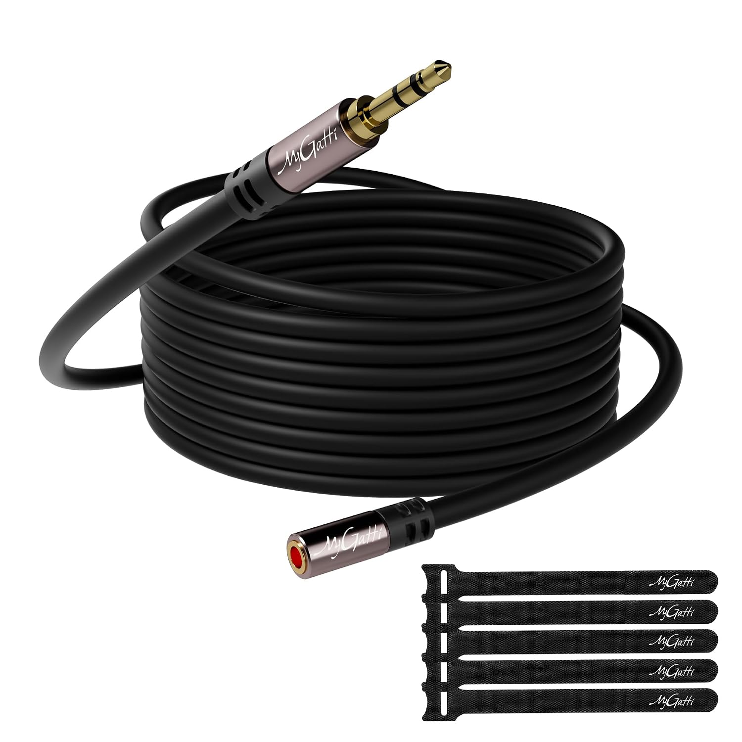 Thumbnail 6 de Mygatti 3,5-mm Klinkenkabel-Verlängerung (1,5 m, 2 Stück) – Stereo Stecker auf Buchse mit OFC-Kern, schwarz