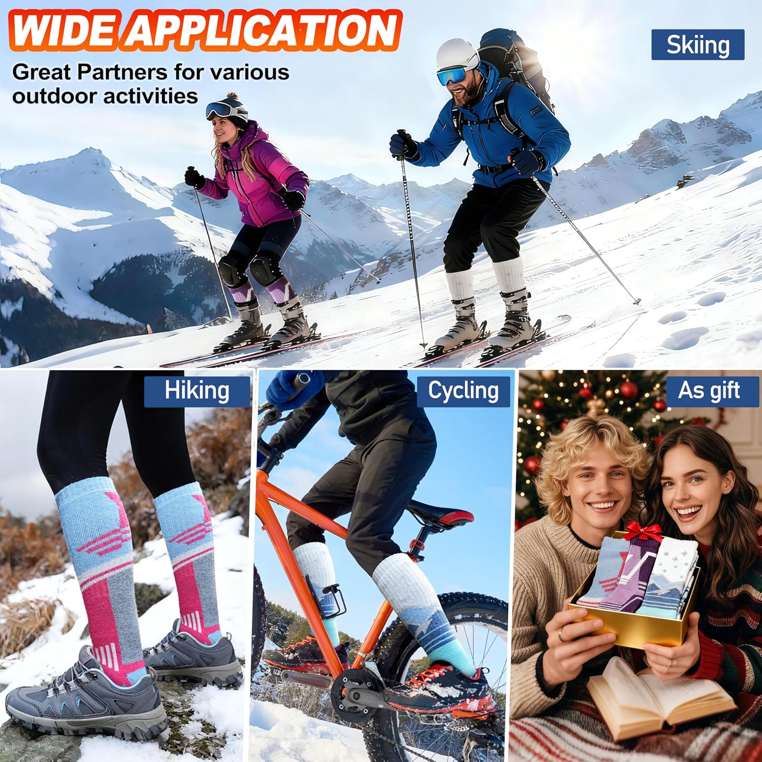 Detalle 2 de Merino Wool Ski Socks 3-Pack (Knee High)