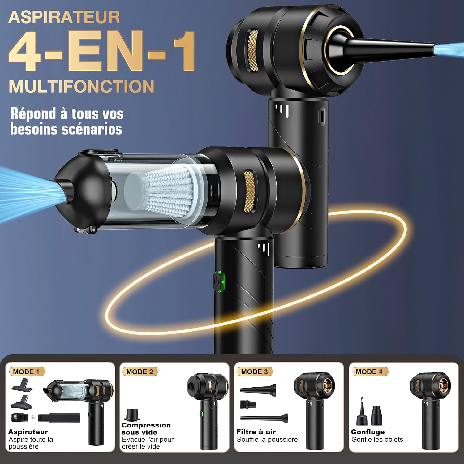 Detalle 2 de Feolaviy Aspirateur à main sans fil 4 en 1 puissant