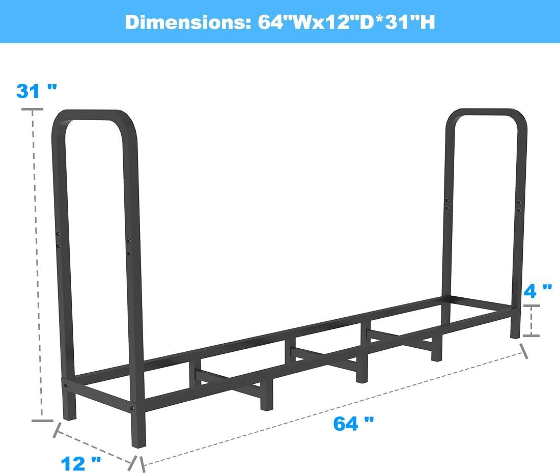 Detalle 2 de Tikimilor 5.3 ft Firewood Rack, Powder-Coated Steel, Indoor/Outdoor