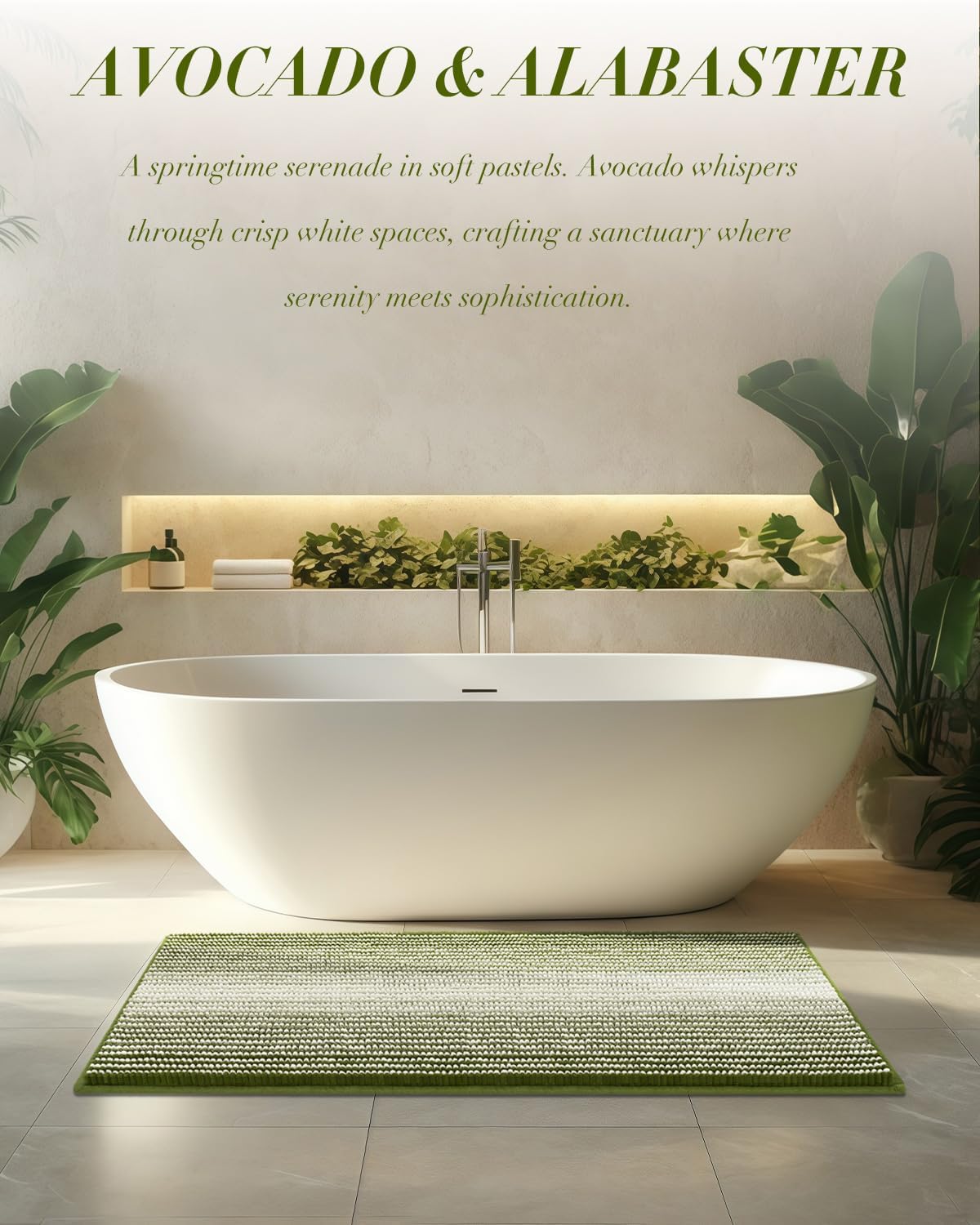 Detalle de BSICPRO JYMT Chenille Bath Mat, 20 x 32-Inch Sage Striped, Machine Washable