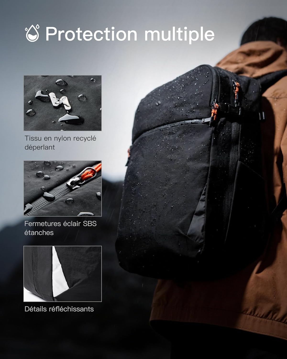 Detalle de Inateck Sac à dos cabine 38.5L en nylon recyclé – TSA et compartiment 15,6–16", léger et fonctionnel