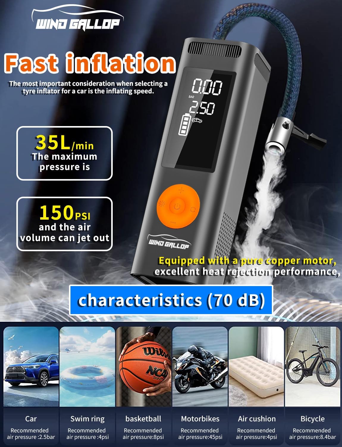 Detalle de Windgallop compressore aria portatile 150 PSI