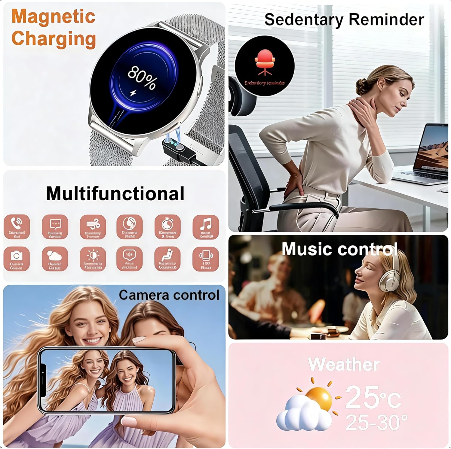 Thumbnail 6 de Montre Connectée Femme avec Appel Bluetooth et Suivi Santé – 1,32'', 120+ Modes Sport