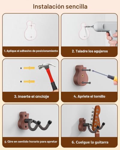 Detalle de New Bee Soporte de Guitarra de Pared con Gancho en U y Base de ABS