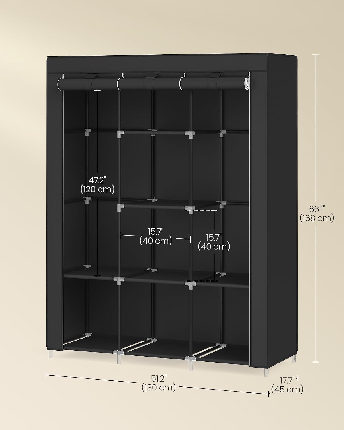 Thumbnail 5 de SONGMICS Clothes Wardrobe Portable Closet with Cover, Hanging Rails & Shelves (RYG096B01) 130 x 45 x 168cm