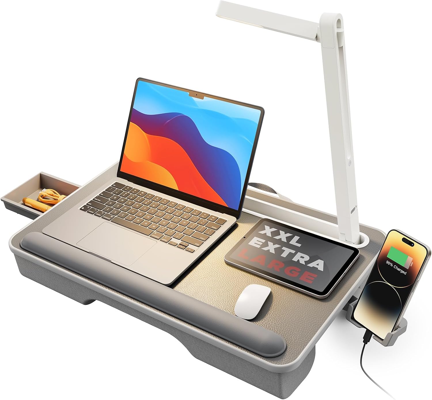 Detalle de SAIJI GX8 Lap Desk with LED Light, Drawer and Phone Holder, Fits 17-Inch Laptops