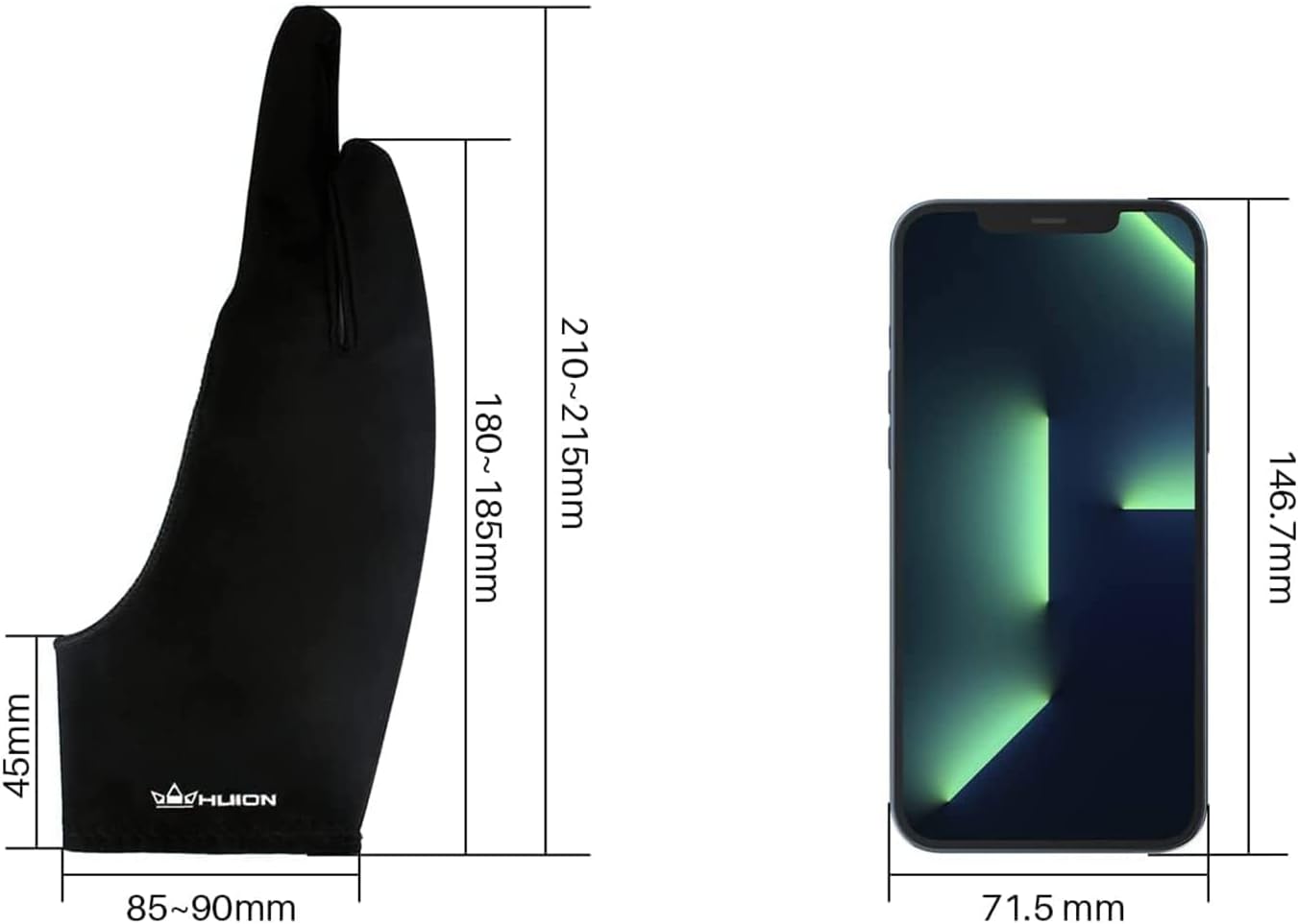 Detalle de HUION Artist Drawing Glove (Two-Finger) for Drawing Tablets & Paper Sketching — Large, Lycra & Nylon, Anti-smudge