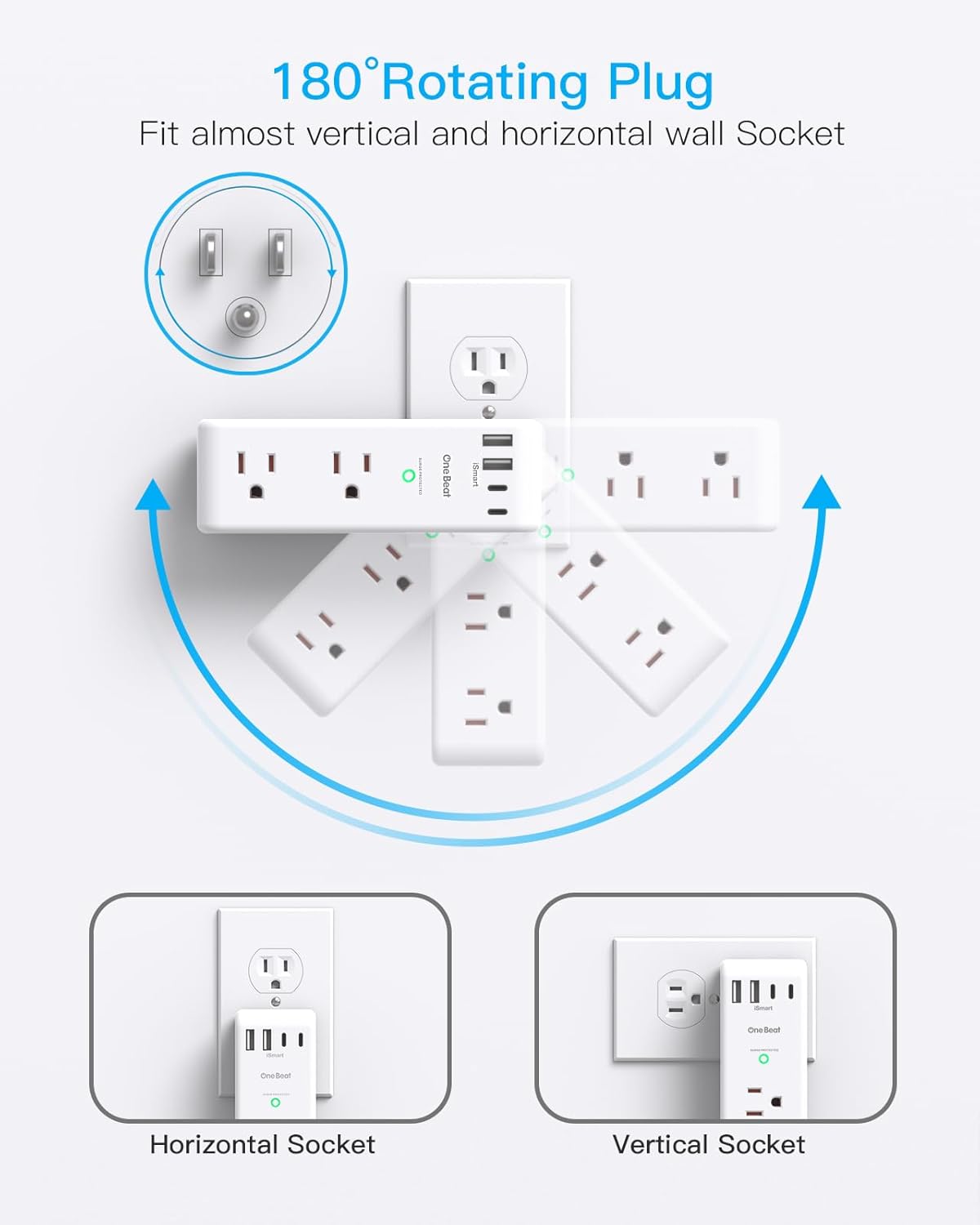 Thumbnail 1 de Surge Protector Outlet Extender with Rotating Plug — 6 AC Outlets + 4 USB (2 USB-C), 1800J surge protection