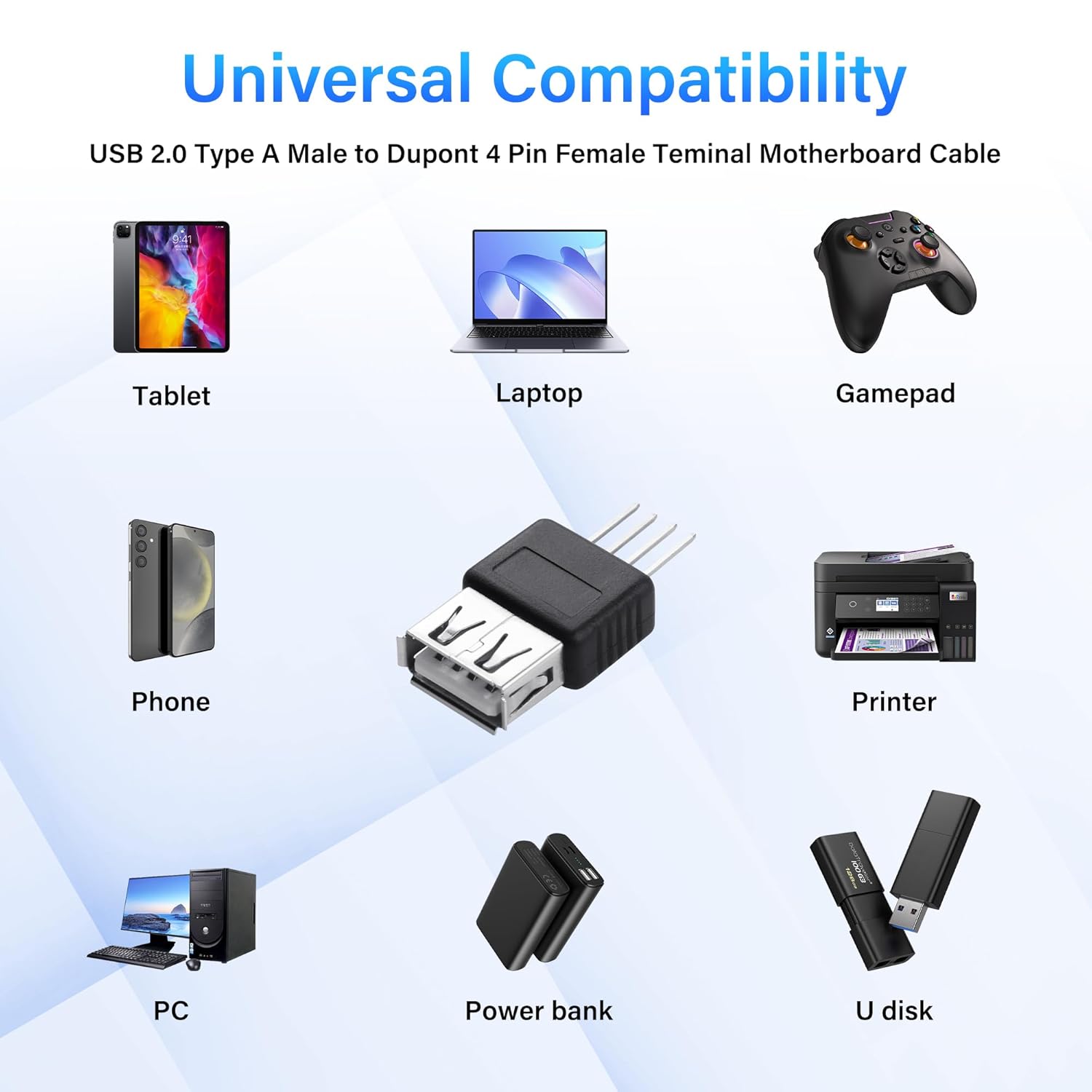Thumbnail 2 de SinLoon USB A to 4-Pin Replacement Connector (USB-F-S) – Silver-Plated Contacts, 5V DIY Repair Kit