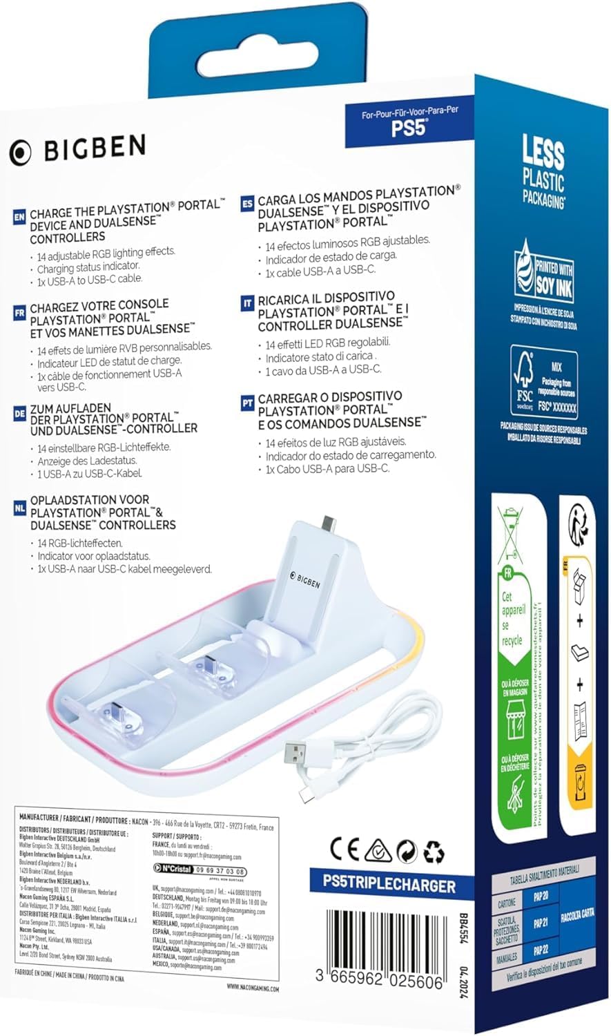 Thumbnail 2 de Socle de charge Nacon pour 2 manettes PS5 et PlayStation Portal : éclairage RVB et LED de statut