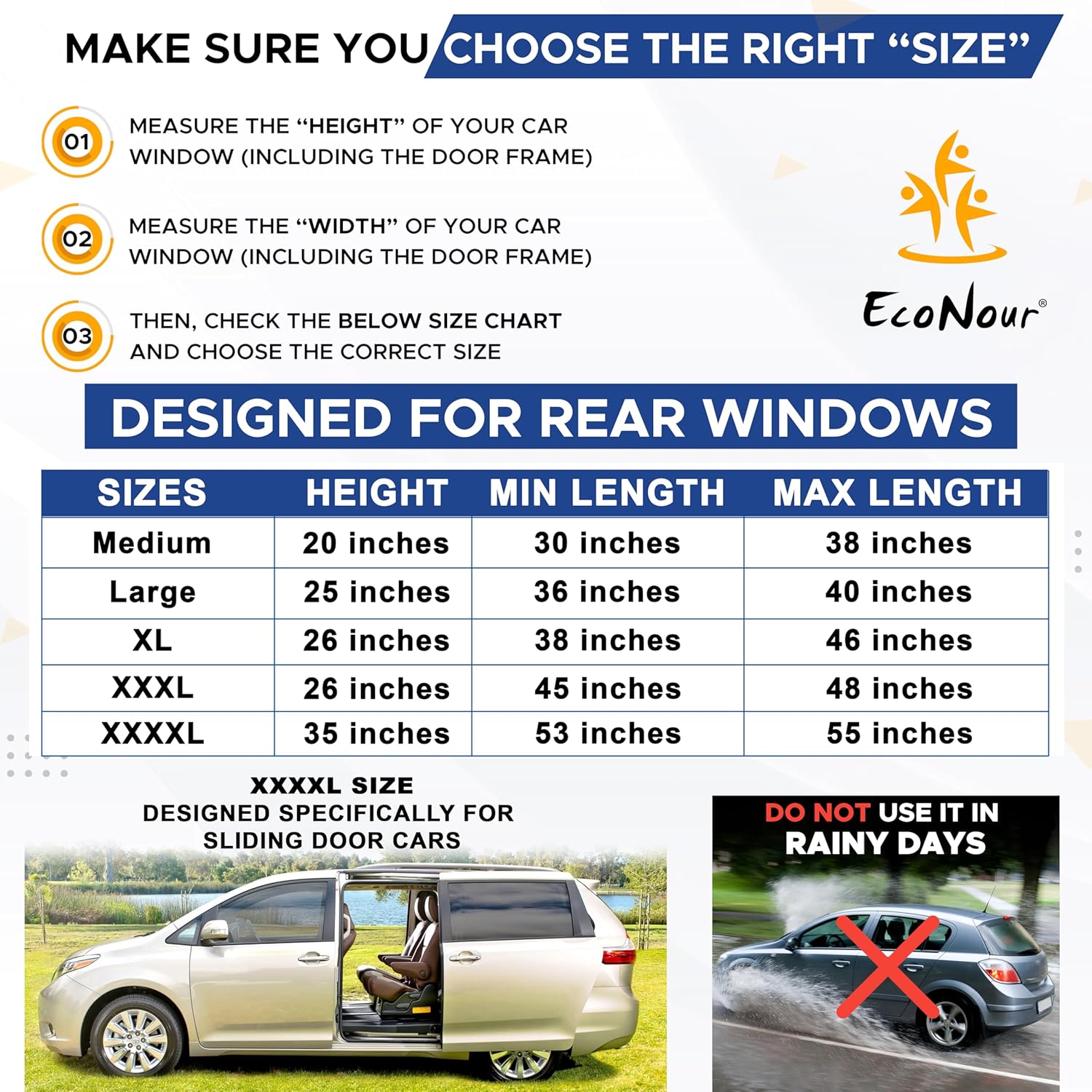 Detalle de EcoNour Car Window Screens for Camping (Pack of 2) – 16"x30" Medium, 100% Bug/UV Protection