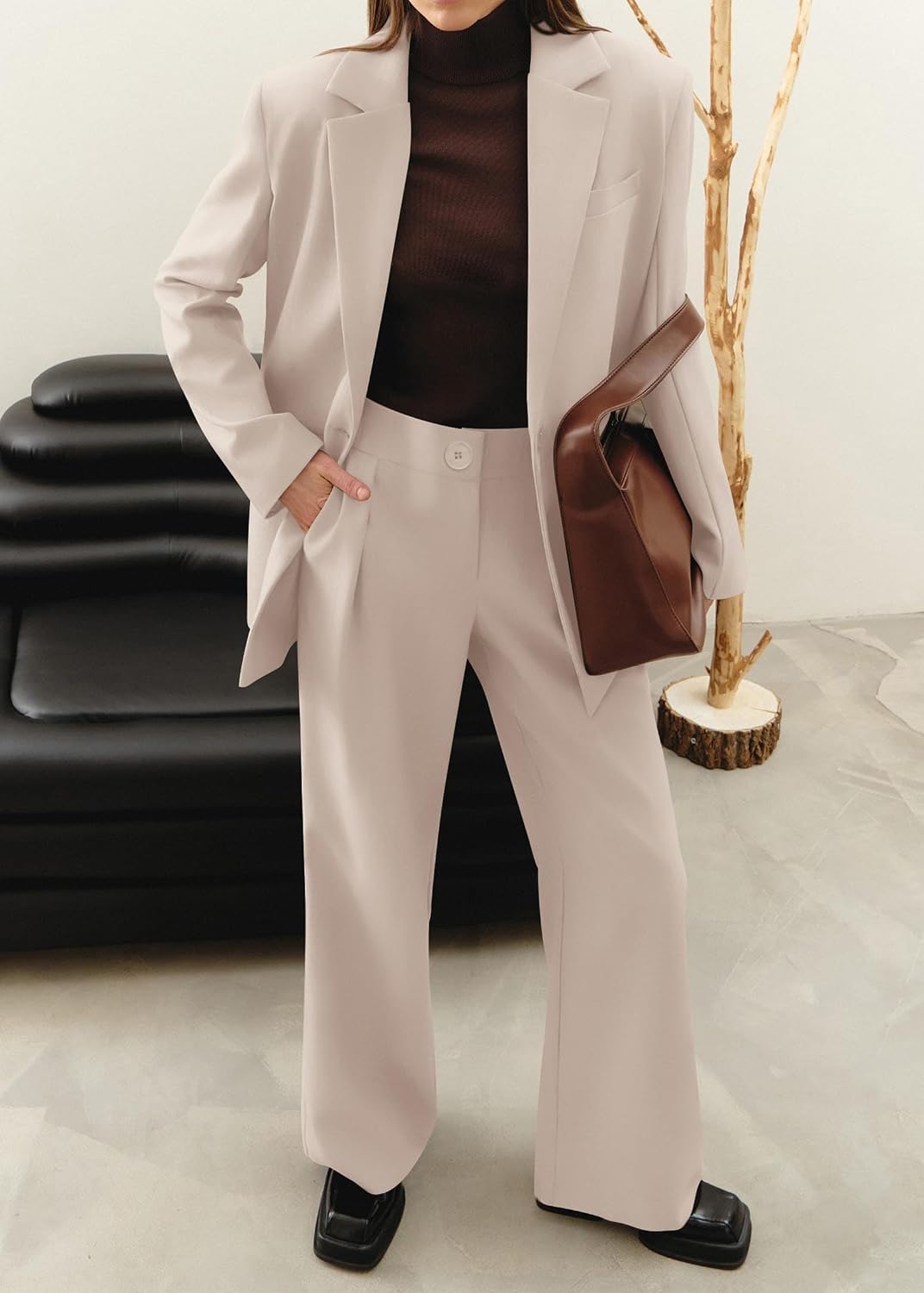 Detalle de KIRUNDO Women’s 2-Piece Suit Set: Oversized Blazer + Wide-Leg Pants for Business Casual Dressy Looks