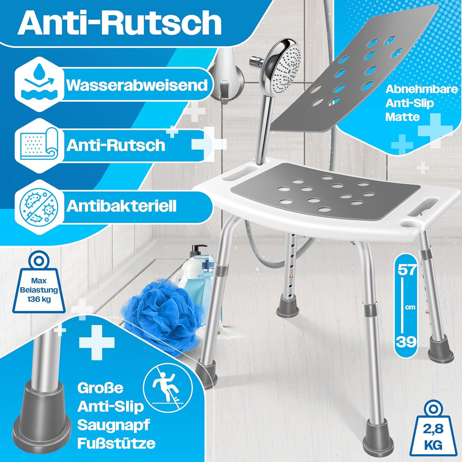 Thumbnail 1 de KESSER Duschhocker höhenverstellbar 39–57 cm