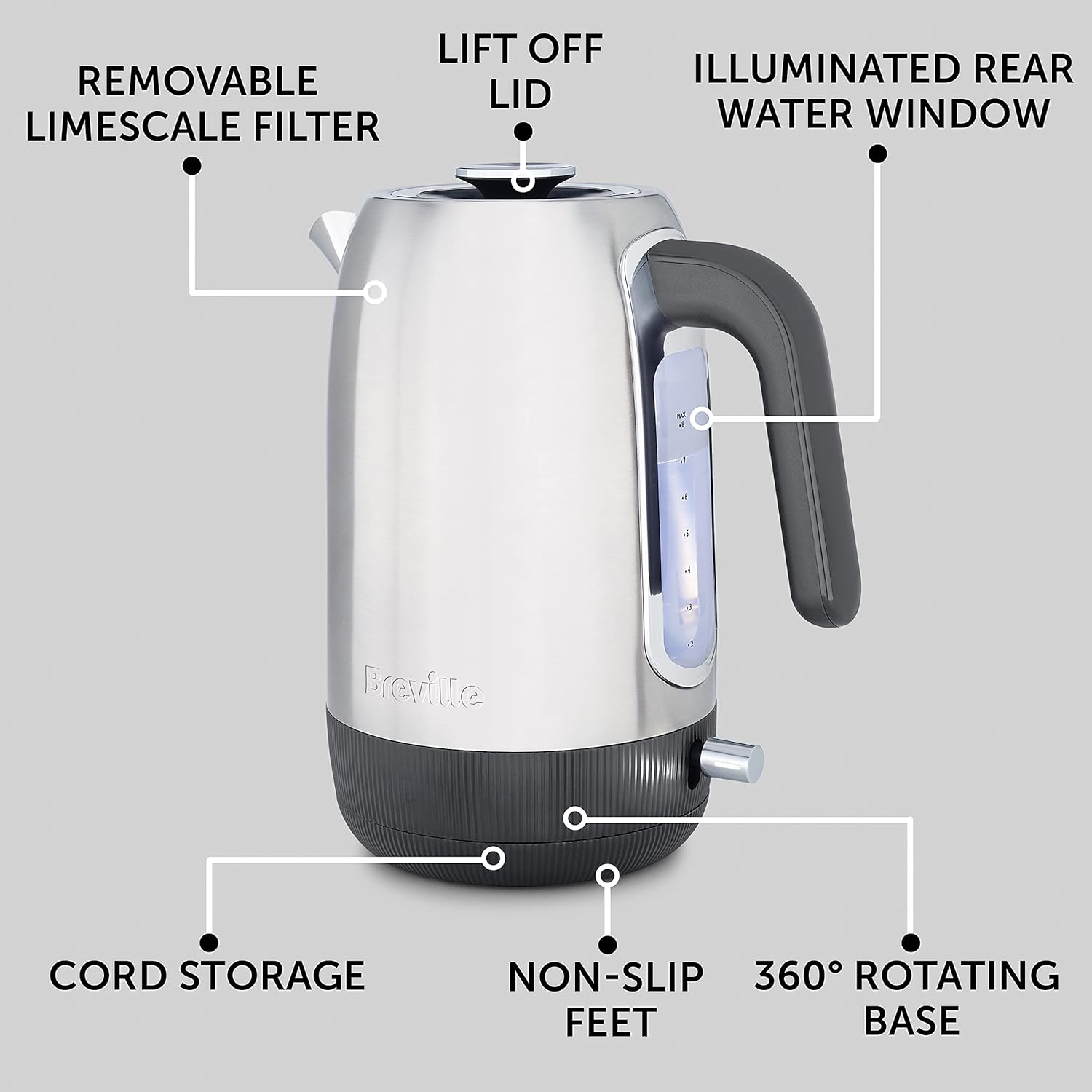 Detalle de Breville Edge Electric Kettle (VKT192) | 1.7 L | 3kW Fast Boil | Brushed Stainless Steel