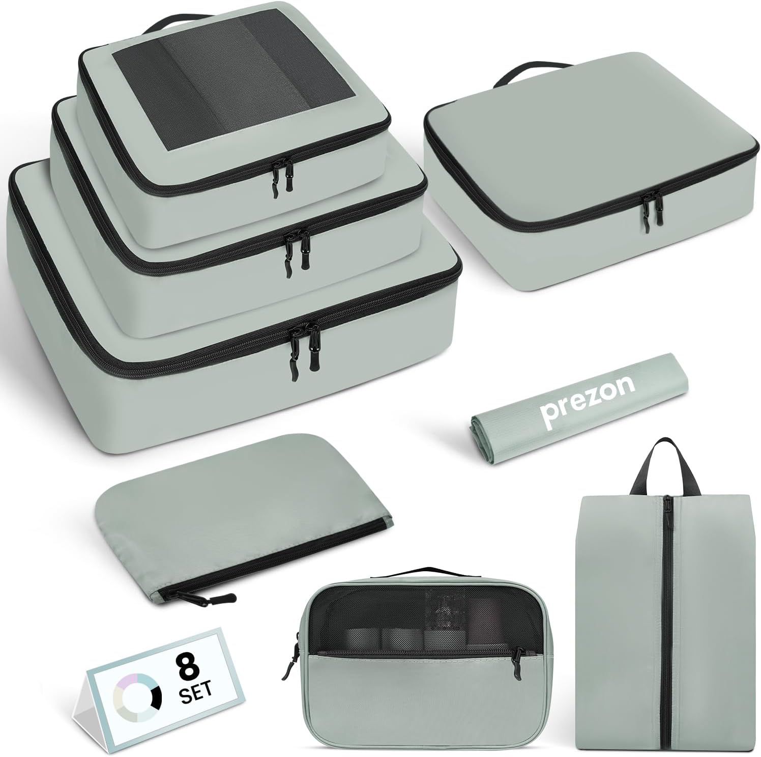 Detalle de Prezon 8-Piece Packing Cubes Set for Suitcase — Lightweight Green