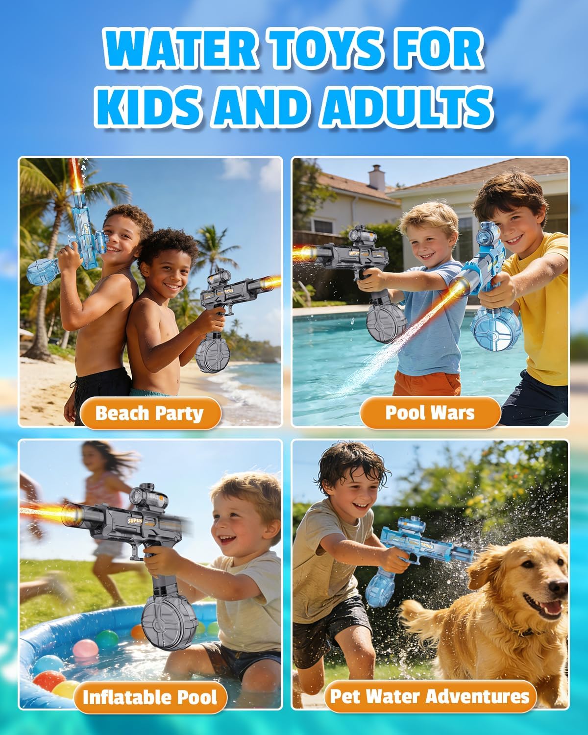 Thumbnail 6 de POPERFUN 2PCS Electric Water Gun for Adults and Kids – Rechargeable, LED Flame Effect, 320ml Leak-Proof Tank