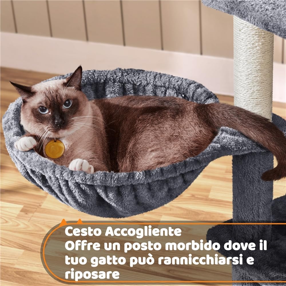 Thumbnail 6 de Yaheetech Albero Tiragraffi per Gatti Adulti con Sisal Naturale, Torre 55 x 55 x 174 cm, Grigio Scuro