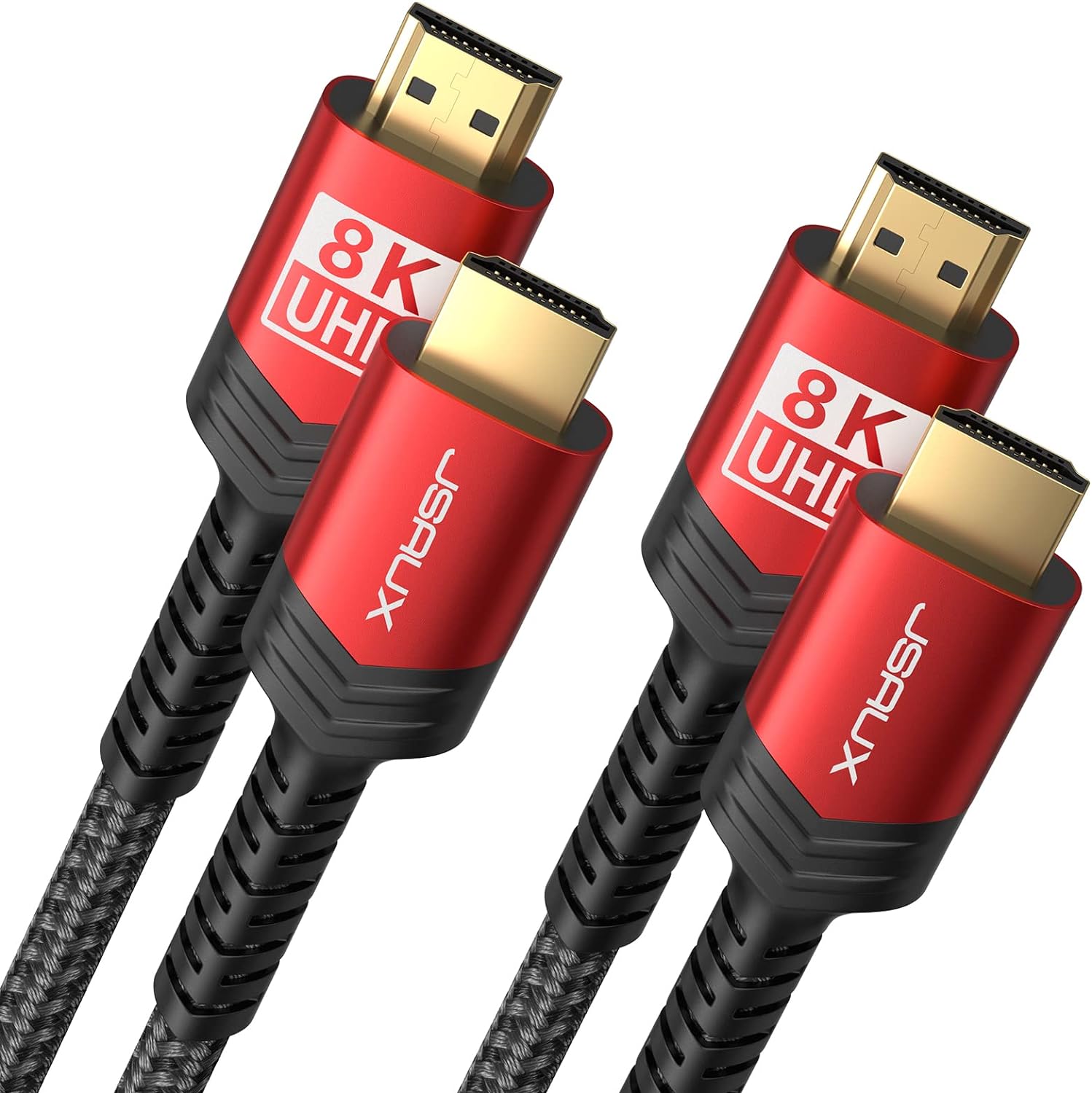 Detalle de JSAUX HDMI-Kabel 2er Set, 7,5 m – HDMI 2.1, 48 Gbps, 4K/8K, HDR10+, eARC, rot